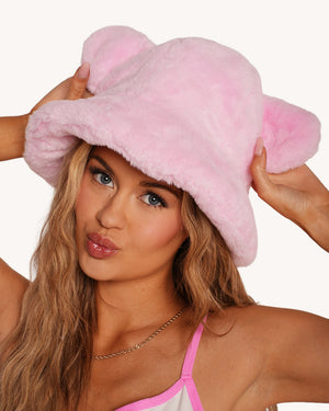 Cutesy Wootsy Bear Plush Bucket Hat - Pink