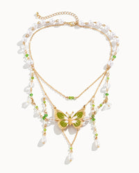 Butterfly Landing Necklace-Green-Regular-Front--Model---S