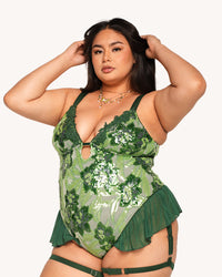 Fairytale Forest Floral Sequin Harness Bodysuit