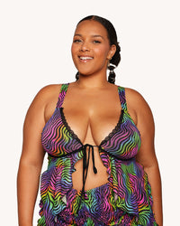 Kaleido Swirl Ruffle Halter Top