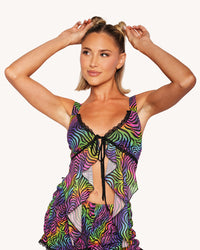 Kaleido Swirl Ruffle Halter Top