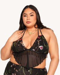 Lace Flowerfields Stretch Beaded Halter Top