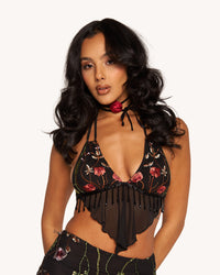 Lace Flowerfields Stretch Beaded Halter Top