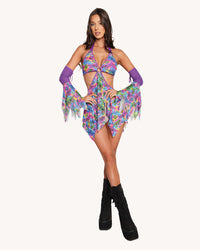 Neon Dino Dress with Sleeves