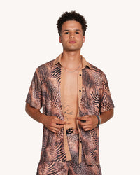 Wild Cat Print Camp Shirt