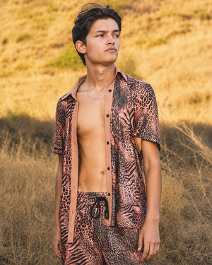 Wild Cat Print Camp Shirt