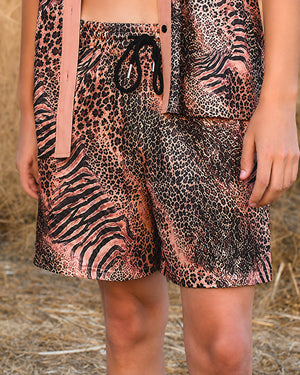 Wild Cat Print Camp Shorts