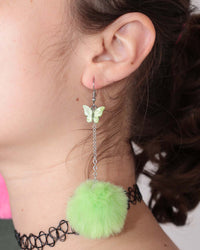 Fly With Me Fluffy Butterfly Earrings-Neon Green-Side