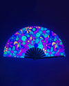 Psychedelic Smiley Mushroom Hand Fan-Neon Blue/Neon Pink/Yellow-UV