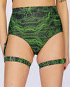 Cyber Matrix High Waist Harness Bottoms-Black/Neon Green-Front--Bethany---S