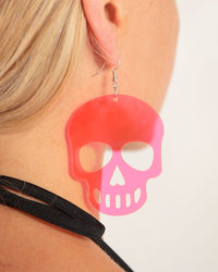 Dark Art Skull Earrings-Neon Pink-Side
