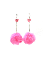 Fly With Me Fluffy Butterfly Earrings-Neon Pink-Front