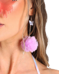 Fly With Me Fluffy Butterfly Earrings-Lavender-Side