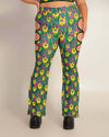 Liquid Realm Side Cutout Bell Bottoms-Green/Purple/Yellow-Curve1-Front--Courtney2---1X