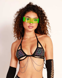 Lyte Couture Radiating Rainbow Reflective Chain Cage Top-Rainbow-Front--Quinn---S