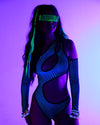 Pixel Perfect Cutout Long Sleeve Bodysuit-Black/Green-UV--Danelly---S