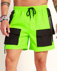 Power Up Men's Cargo Shorts-Black/Neon Green-Front--Zach---L