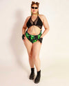 Rolita Couture x iHR High Energy Fishnet Punk Princess Bodysuit-Curve1-Black/Neon Green-Full--Bailey---2XL