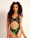 Rolita Couture x iHR High Energy Fishnet Punk Princess Bodysuit-Black/Neon Green-Front--Courtney---S