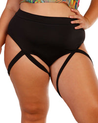Badd Girl High Waisted Harness Booty Shorts-Black-Curve1-Front--Venezia---1X
