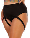 Badd Girl High Waisted Harness Booty Shorts-Black-Curve1-Side--Venezia---1X