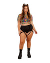 Badd Girl High Waisted Harness Booty Shorts-Black-Curve1-Full--Venezia---1X