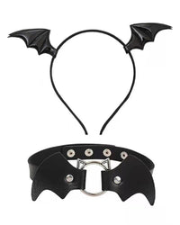 Creak In the Night Bat Headband & Choker-Black-Mock
